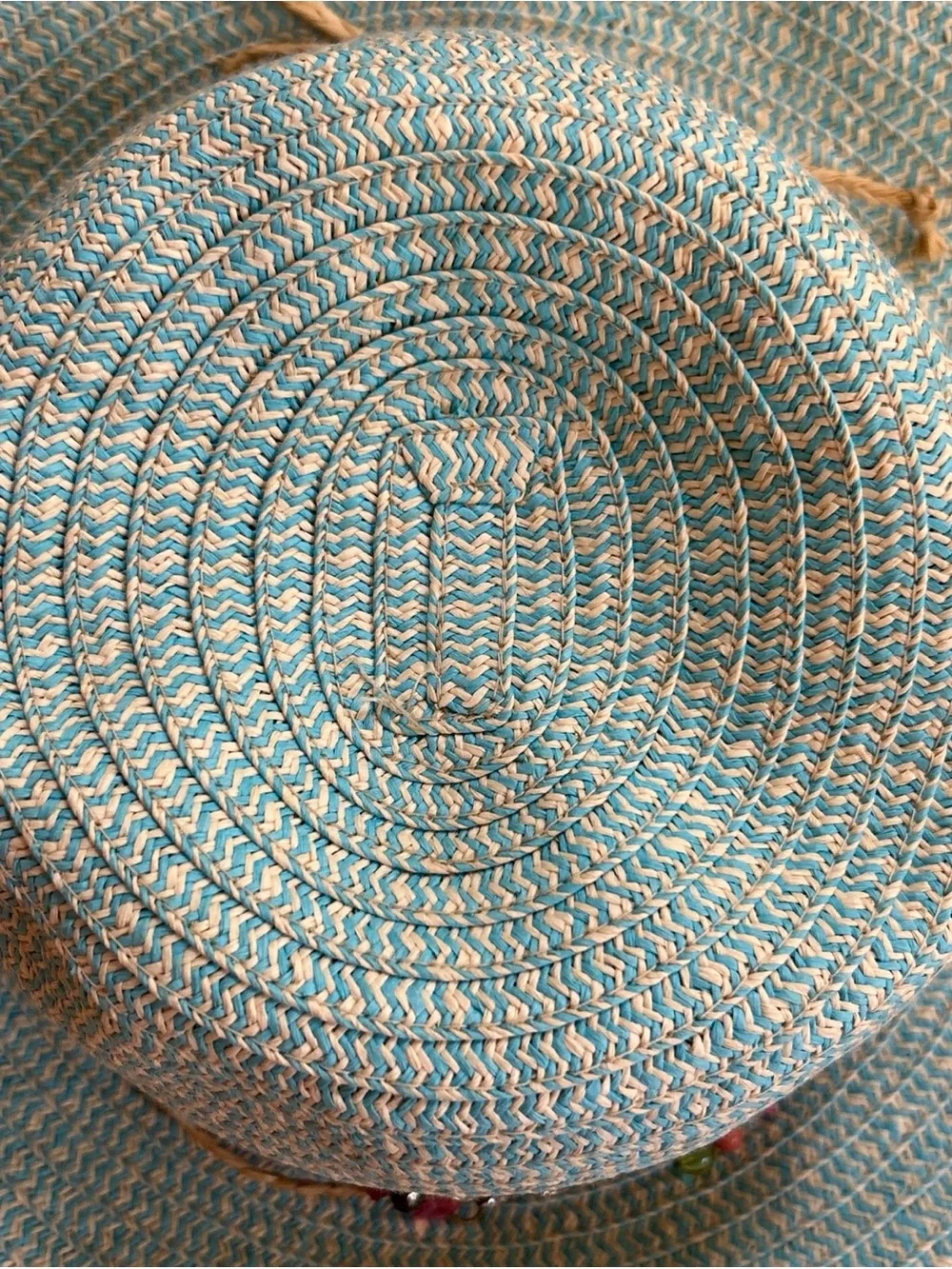 Cappelli Straworld Striped Wide Brim Sun Hat Turquoise w/Beaded Band One Size